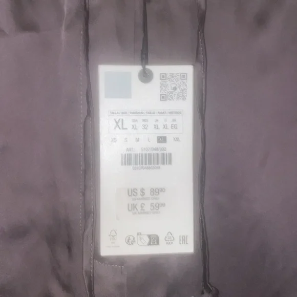 ZARA WOMAN EMBROIDERED GRAY SATIN EFFECT PANTS ZW COLLECTION SIZE XL NWT - Picture 9 of 9